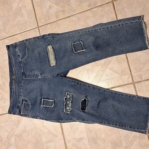 Q women's Ethyl Clothing blue stretch denim capris size 14